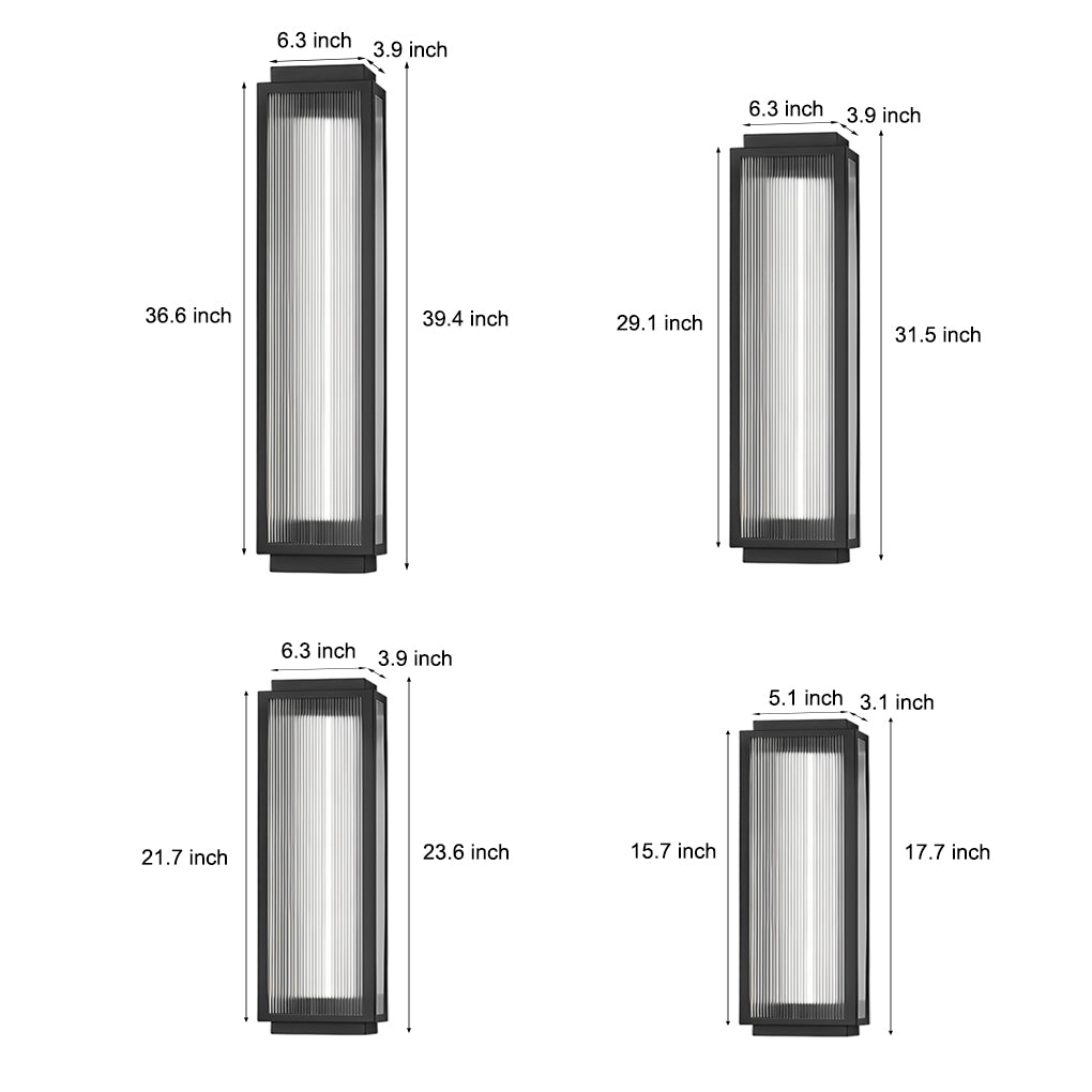 Rectangular Modern LED Wall Light with Reeded Glass for Outdoor Use