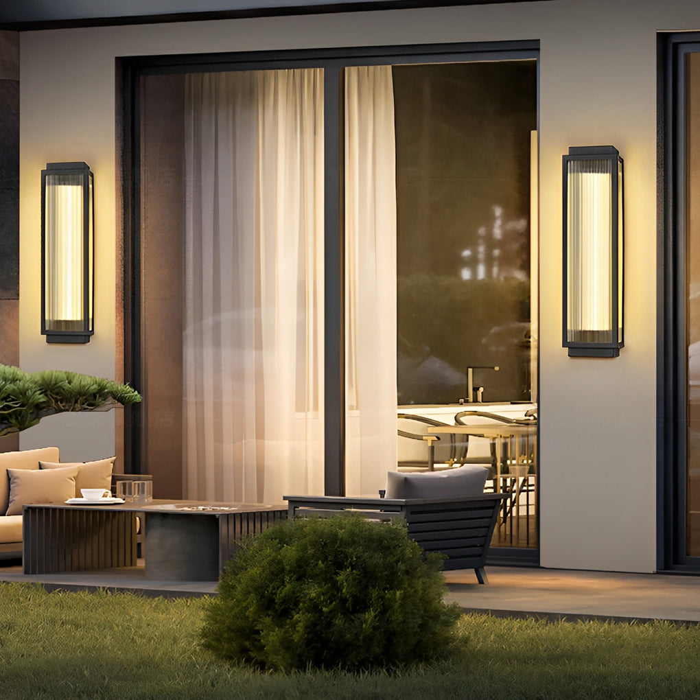 Rectangular Modern LED Wall Light with Reeded Glass for Outdoor Use