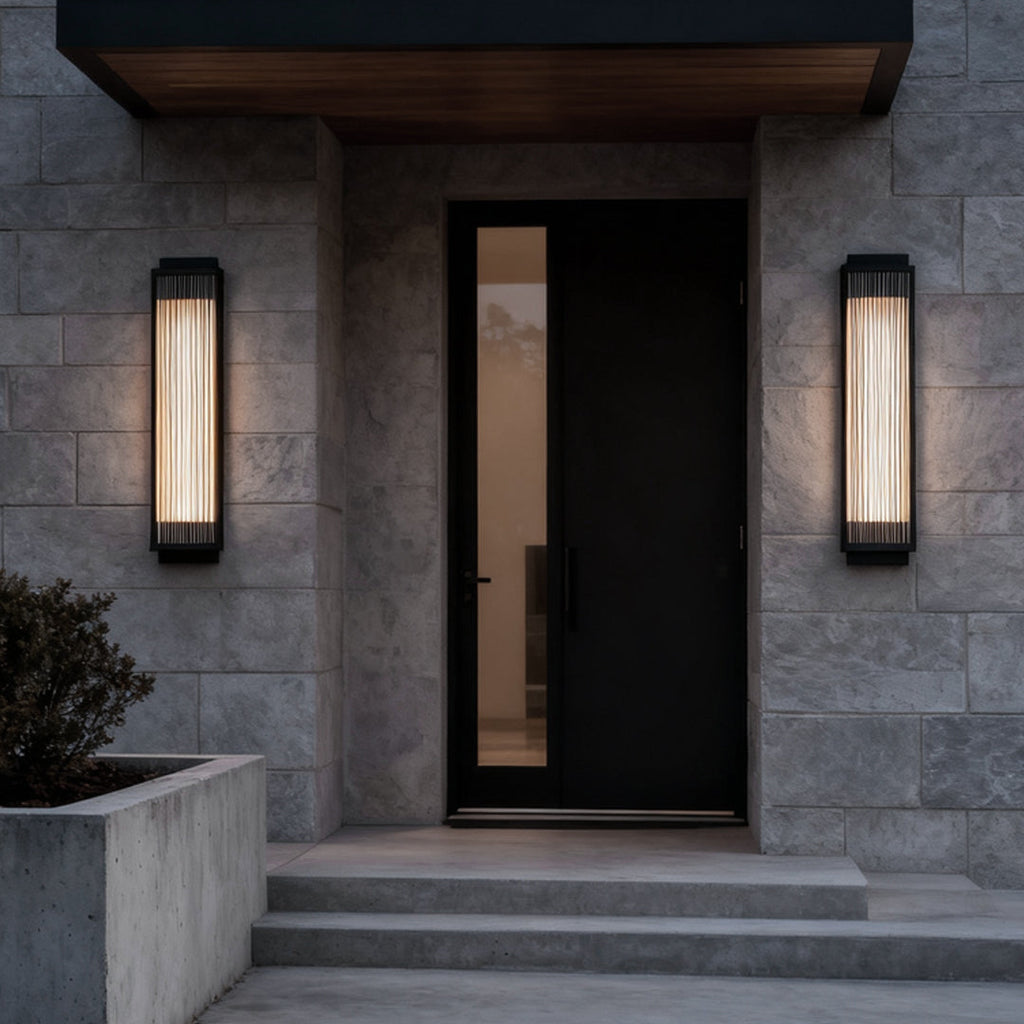 Rectangular Modern LED Wall Light with Reeded Glass for Outdoor Use
