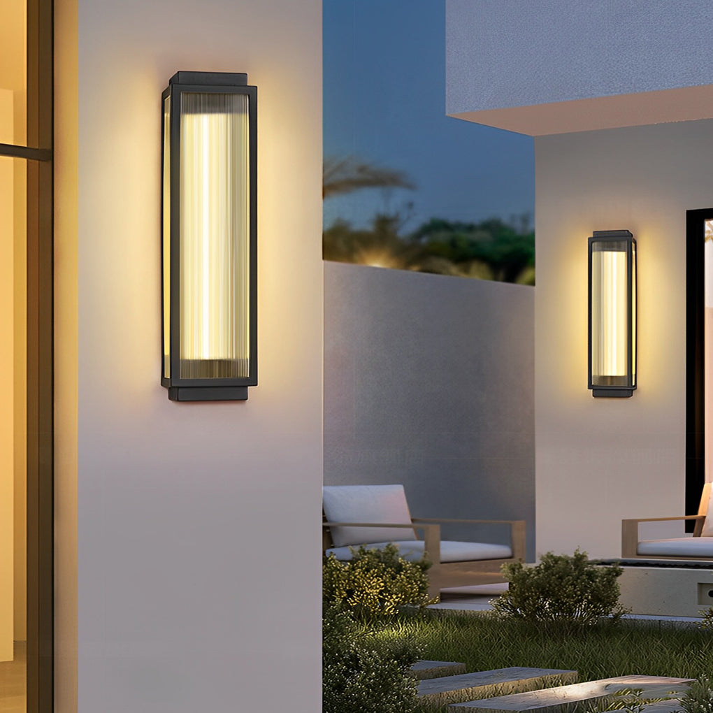 Rectangular Modern LED Wall Light with Reeded Glass for Outdoor Use