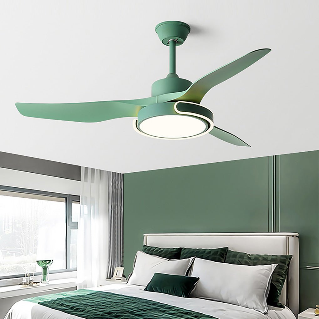 Modern White LED Remote Control Ceiling Fan Light with Dimming, Ideal for Living Room