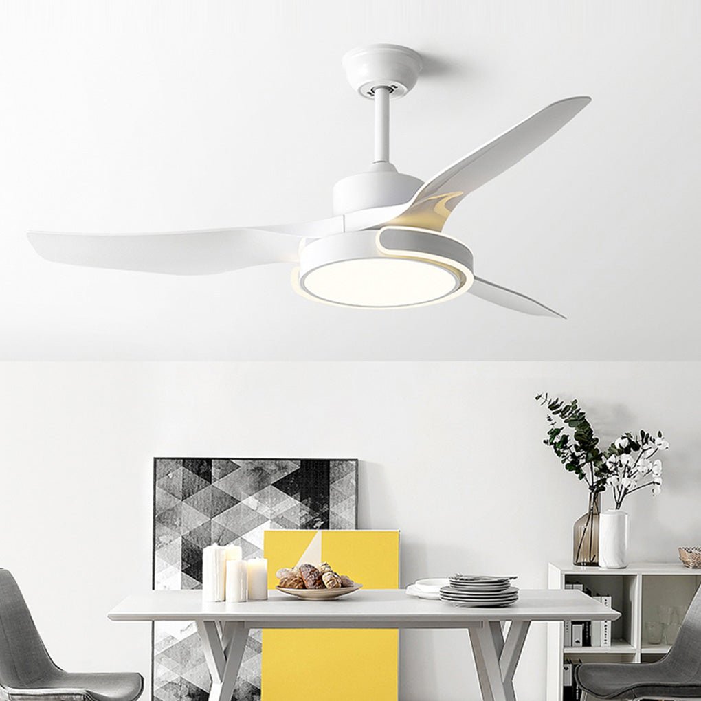 Modern White LED Remote Control Ceiling Fan Light with Dimming, Ideal for Living Room