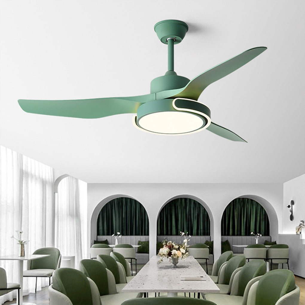 Modern White LED Remote Control Ceiling Fan Light with Dimming, Ideal for Living Room
