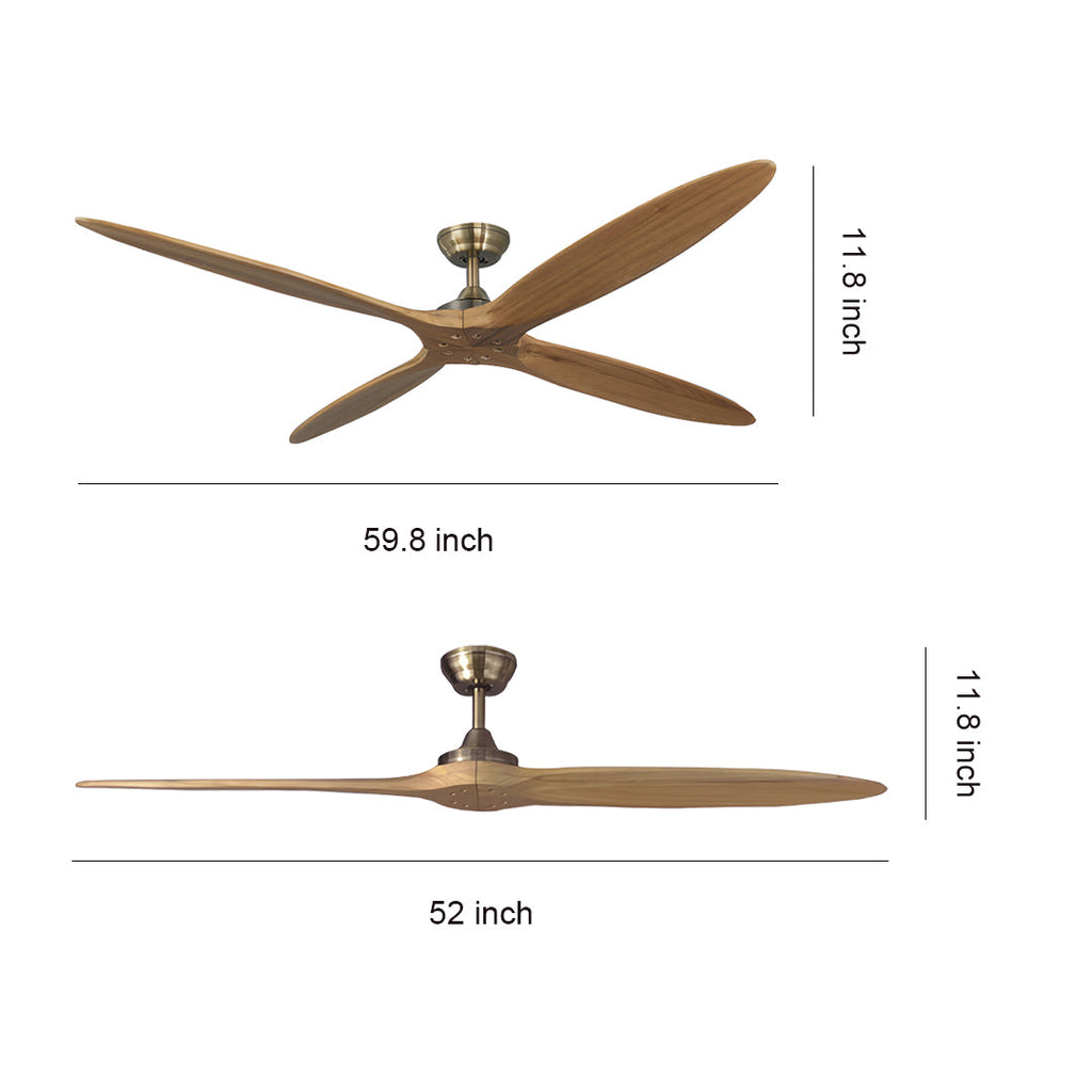 Large Modern Wood Propeller Ceiling Fan with Remote for Living Room