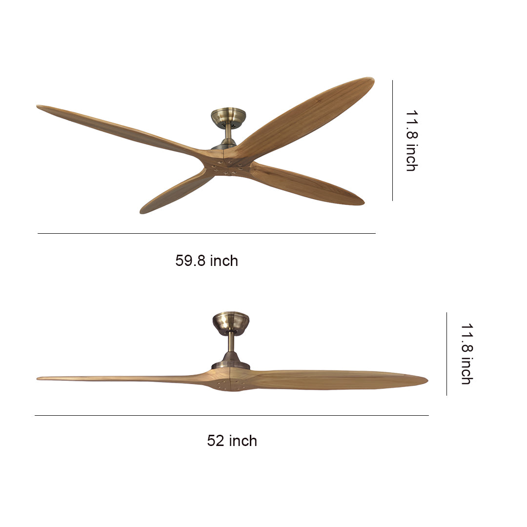 Large Modern Wood Propeller Ceiling Fan with Remote for Living Room