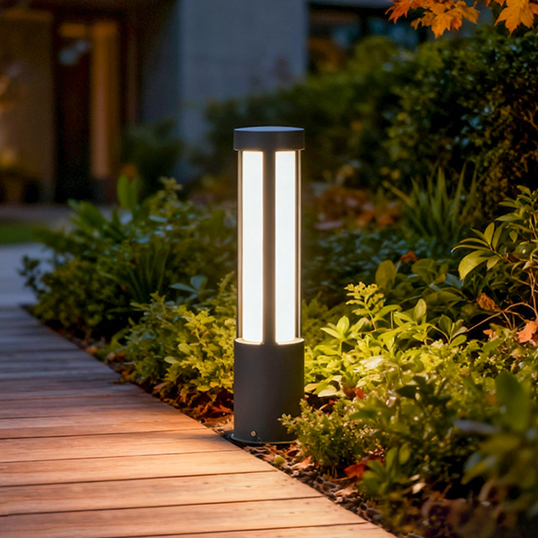 Modern Black Cylindrical LED Bollard Lights for Outdoor Landscape Lighting