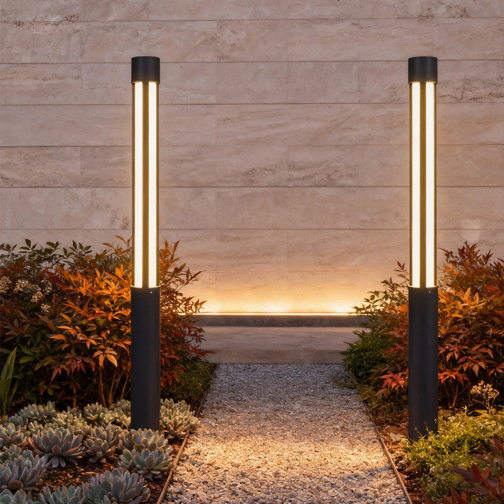 Modern Black Cylindrical LED Bollard Lights for Outdoor Landscape Lighting