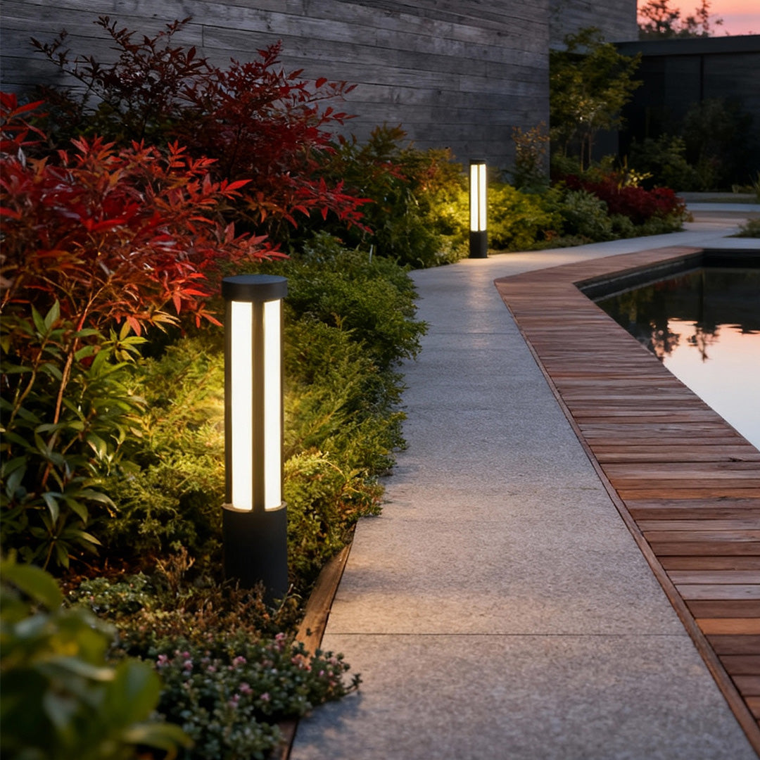 Modern Black Cylindrical LED Bollard Lights for Outdoor Landscape Lighting