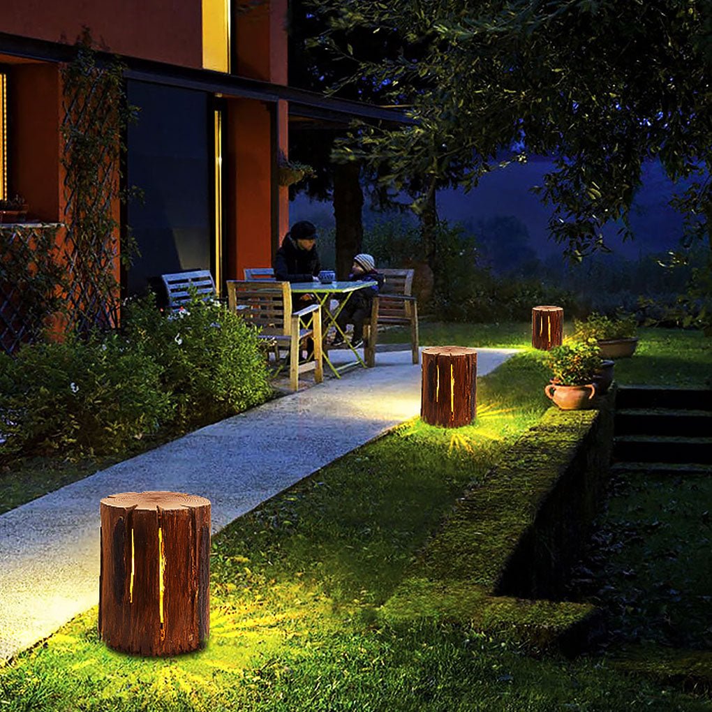 Rustic LED Resin Tree Stump Garden Lamp - Outdoor Decorative Light