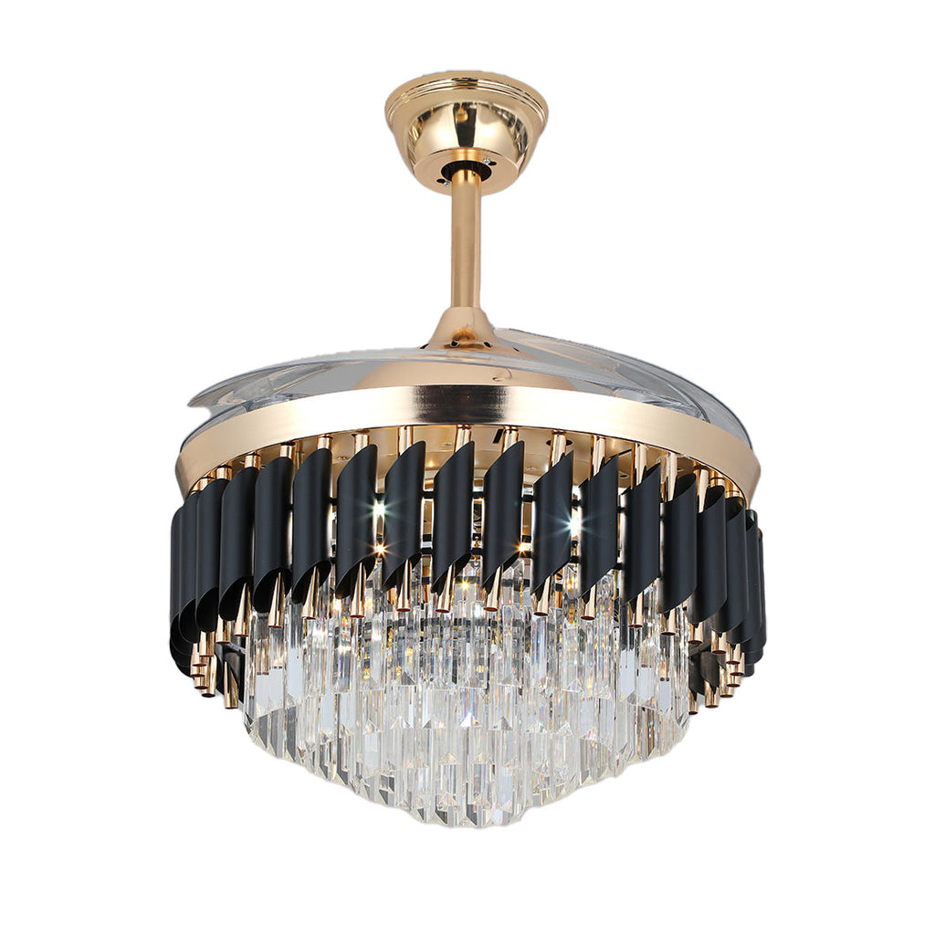Luxury Black Ceiling Fan with Light, Transparent PC Blades, Iron - Ideal for Living Room