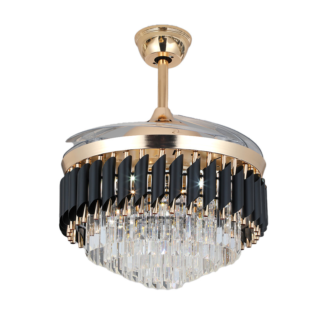 Luxury Black Ceiling Fan with Light, Transparent PC Blades, Iron - Ideal for Living Room