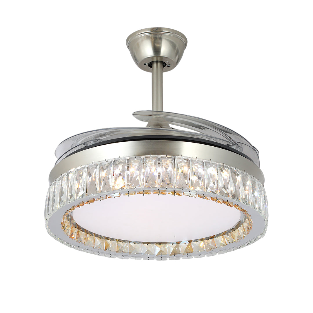 Luxury Nickel Crystal Ceiling Fan with Light Remote for Living Room