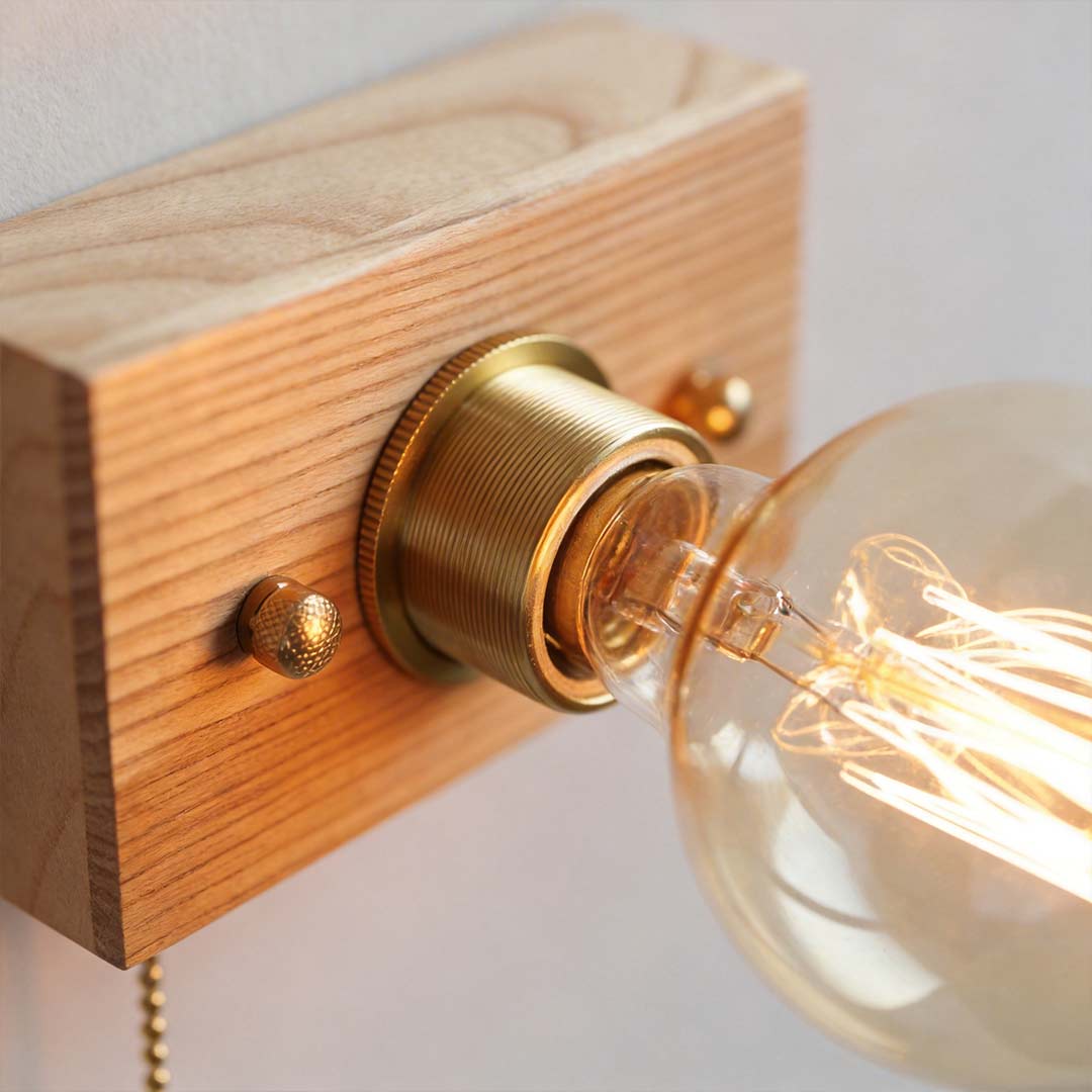 Mid-Century Modern Walnut Brass Wall Sconce for Retro Bedroom Lighting