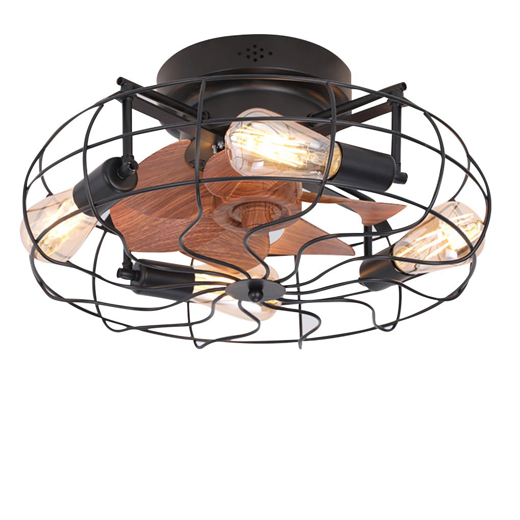 Rustic Iron Cage Ceiling Fan Lamp with Remote, 3-Speed for Living Room