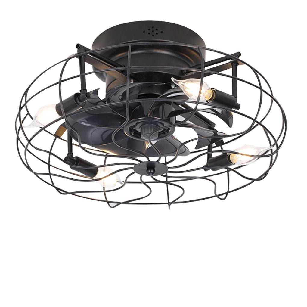 Rustic Iron Cage Ceiling Fan Lamp with Remote, 3-Speed for Living Room