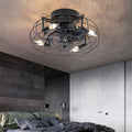 Rustic Iron Cage Ceiling Fan Lamp with Remote, 3-Speed for Living Room
