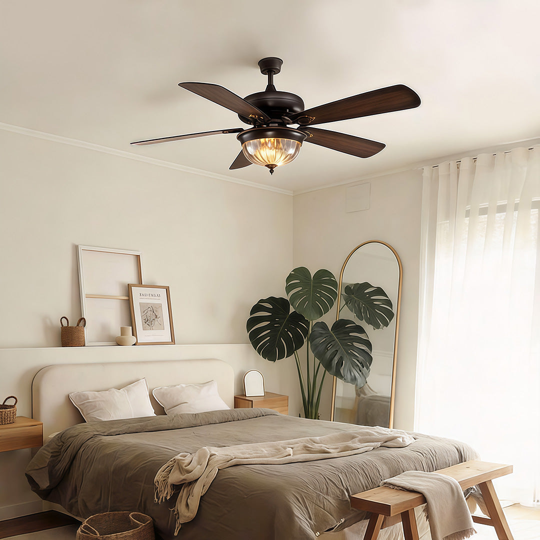 Rustic Metal Brown Blade Ceiling Fan Light Fixture for Country-Style Homes