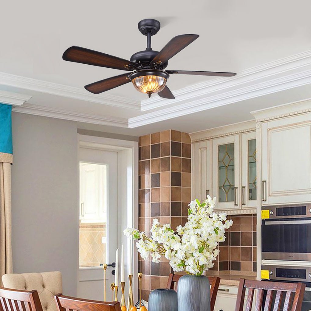 Rustic Metal Brown Blade Ceiling Fan Light Fixture for Country-Style Homes