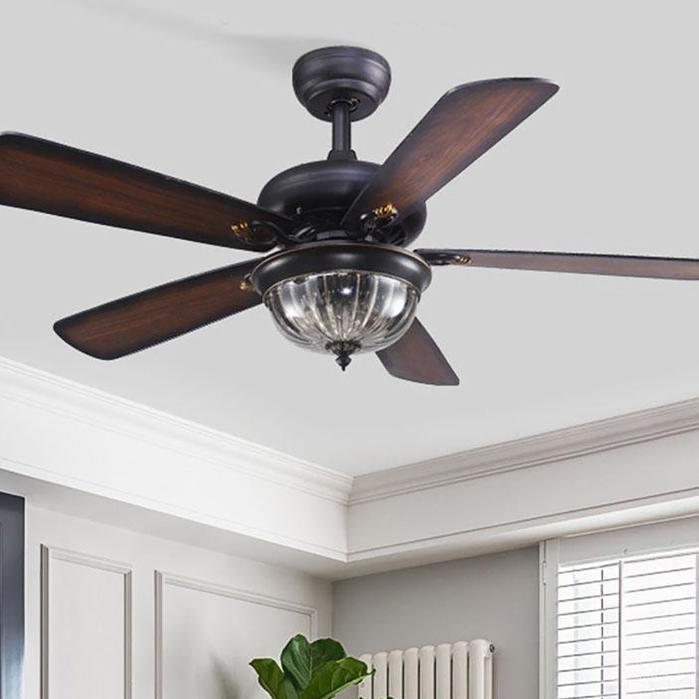 Rustic Metal Brown Blade Ceiling Fan Light Fixture for Country-Style Homes