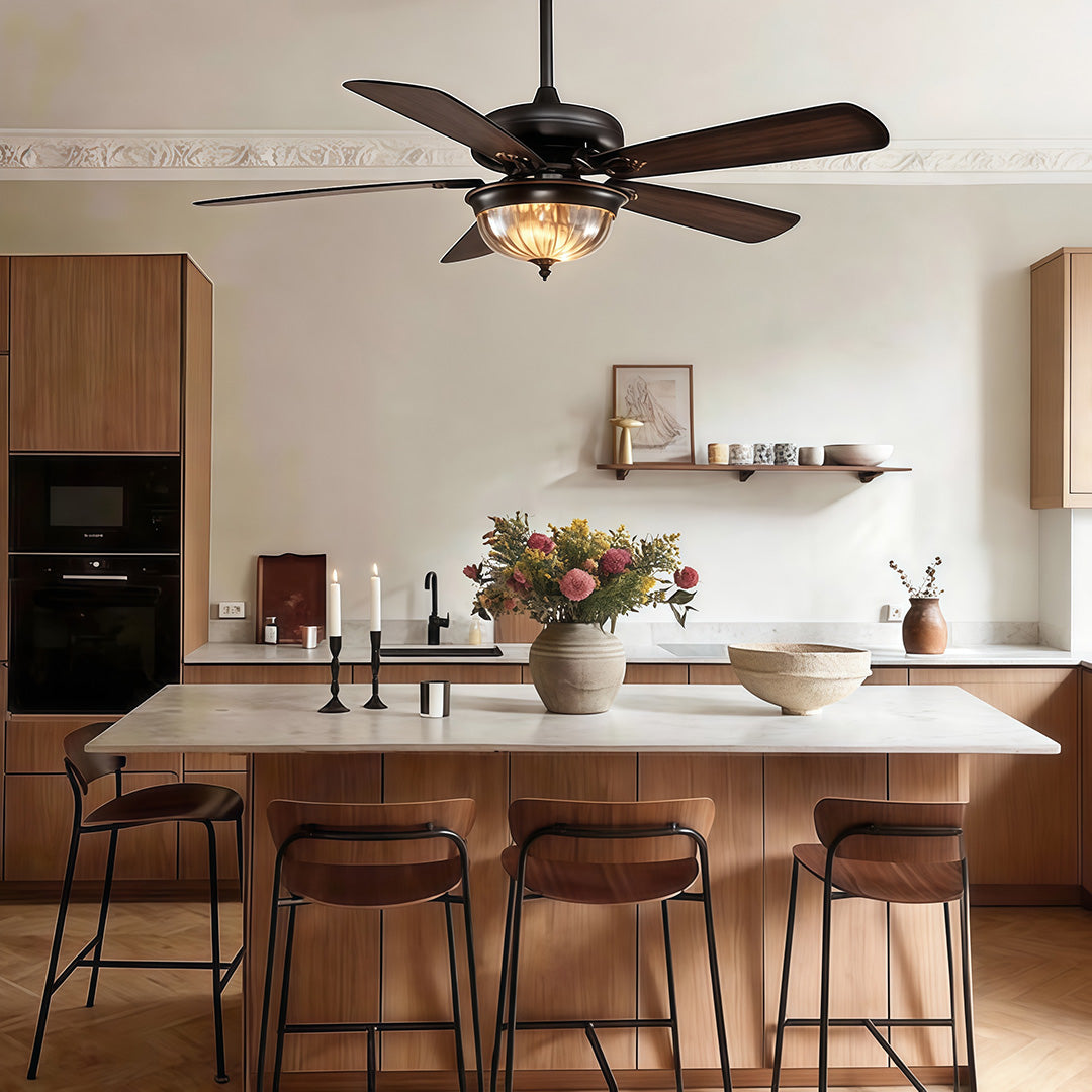 Rustic Metal Brown Blade Ceiling Fan Light Fixture for Country-Style Homes