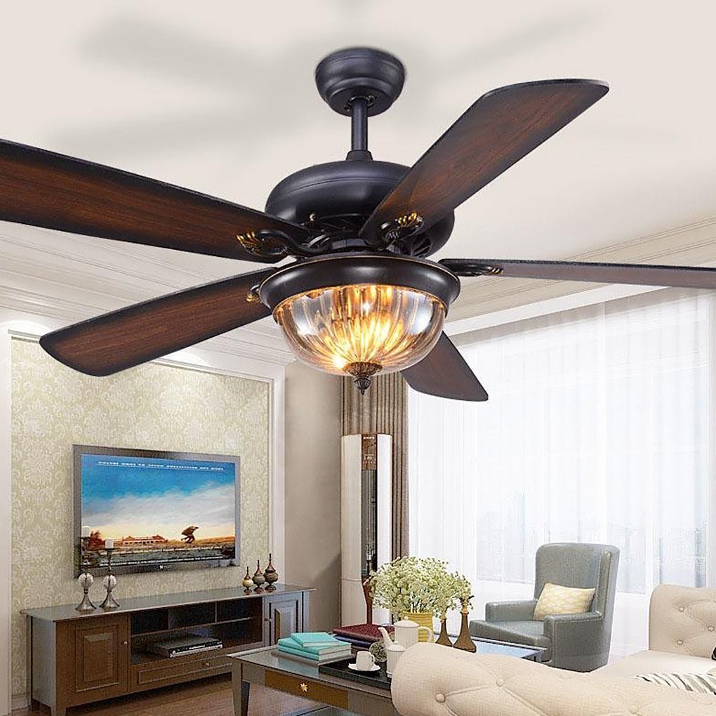 Rustic Metal Brown Blade Ceiling Fan Light Fixture for Country-Style Homes