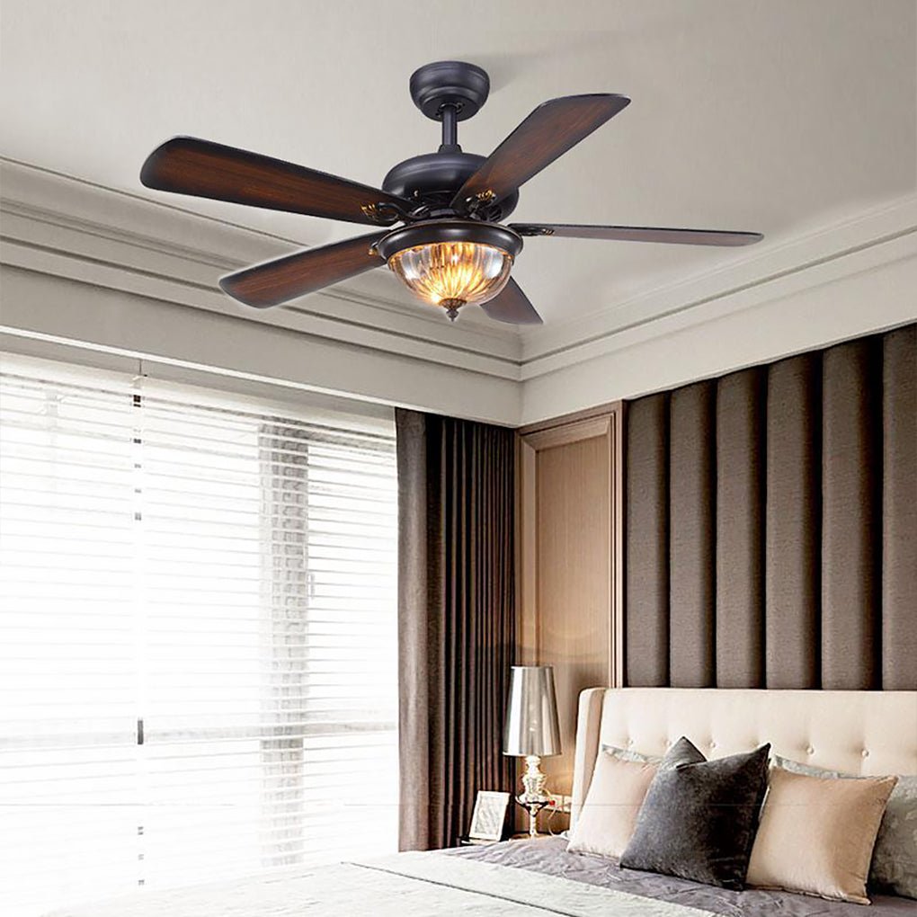 Rustic Metal Brown Blade Ceiling Fan Light Fixture for Country-Style Homes