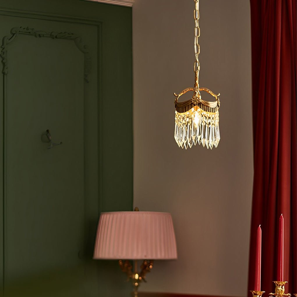 Vintage Crystal Tassel Pendant Light with 3 Dimming Options for Dining Room