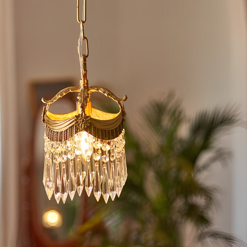 Vintage Crystal Tassel Pendant Light with 3 Dimming Options for Dining Room