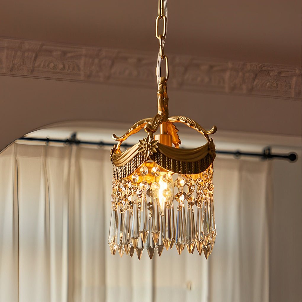 Vintage Crystal Tassel Pendant Light with 3 Dimming Options for Dining Room