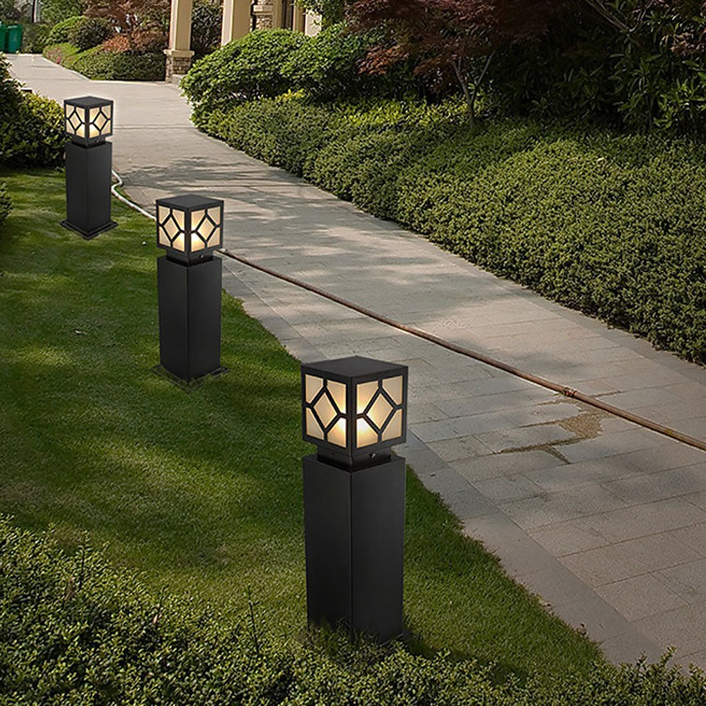 Retro European Solar Square Bollard Light for Garden Pathway Lighting