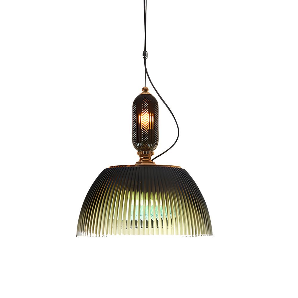 Nordic Dark Green Striped Glass Pendant Light Fixture for Home Decor