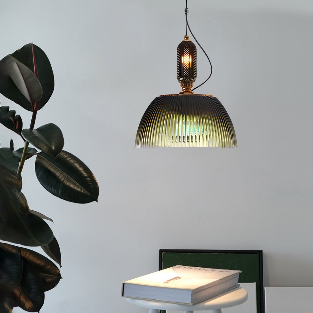 Vintage Dark Green Striped Glass Pendant Light Fixture for Nordic Decor