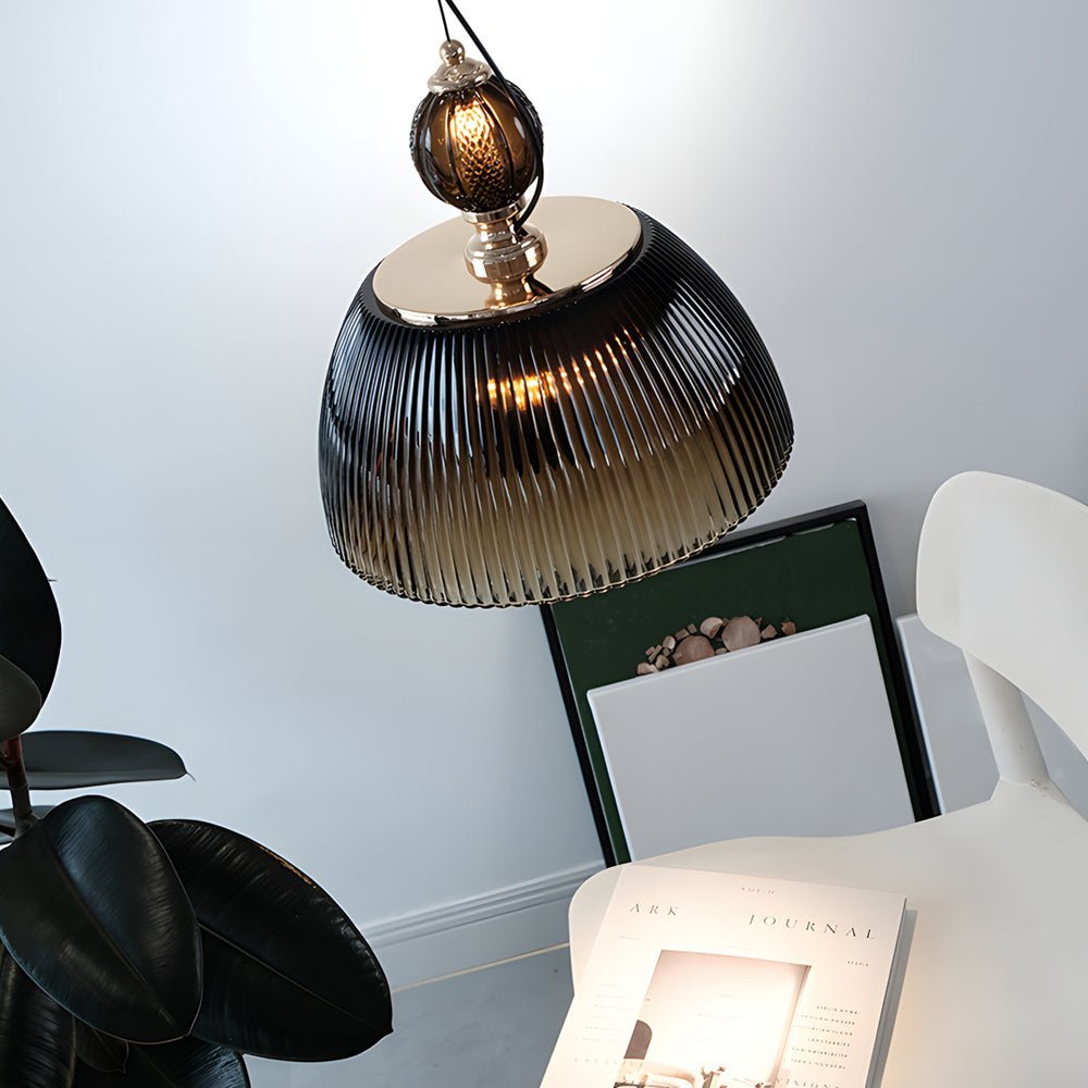Nordic Dark Green Striped Glass Pendant Light Fixture for Home Decor