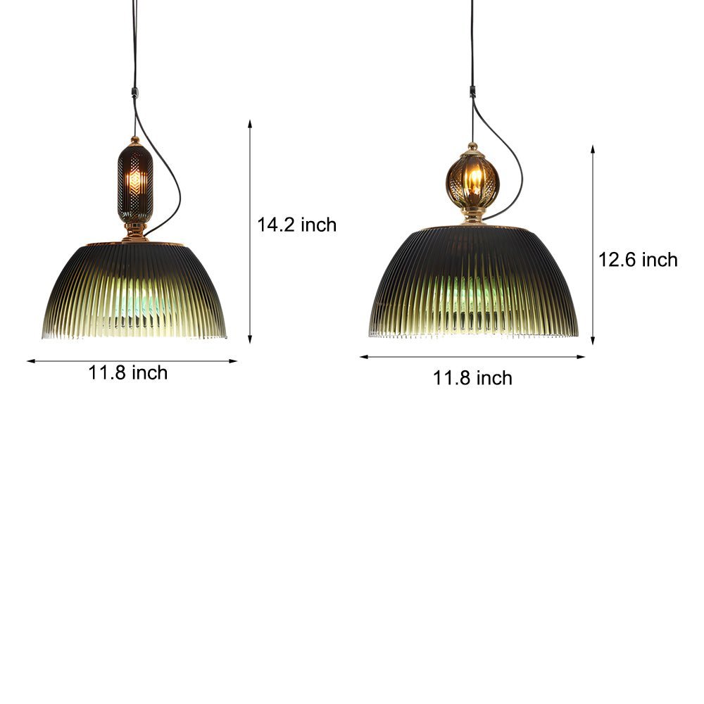 Nordic Dark Green Striped Glass Pendant Light Fixture for Home Decor