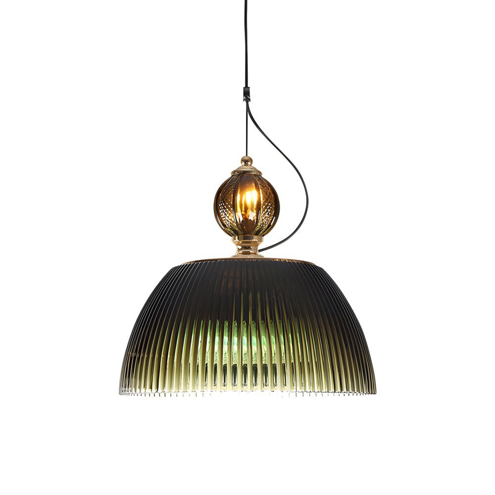 Nordic Dark Green Striped Glass Pendant Light Fixture for Home Decor