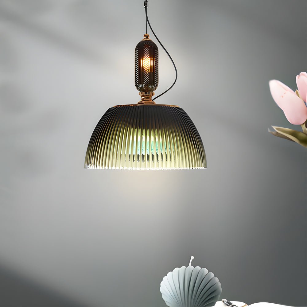 Vintage Dark Green Striped Glass Pendant Light Fixture for Nordic Decor