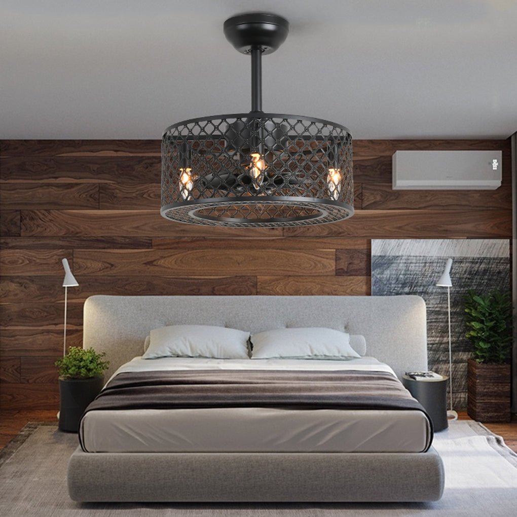 Rustic Vintage Iron Ceiling Fan Light with Remote for Living Room Decor