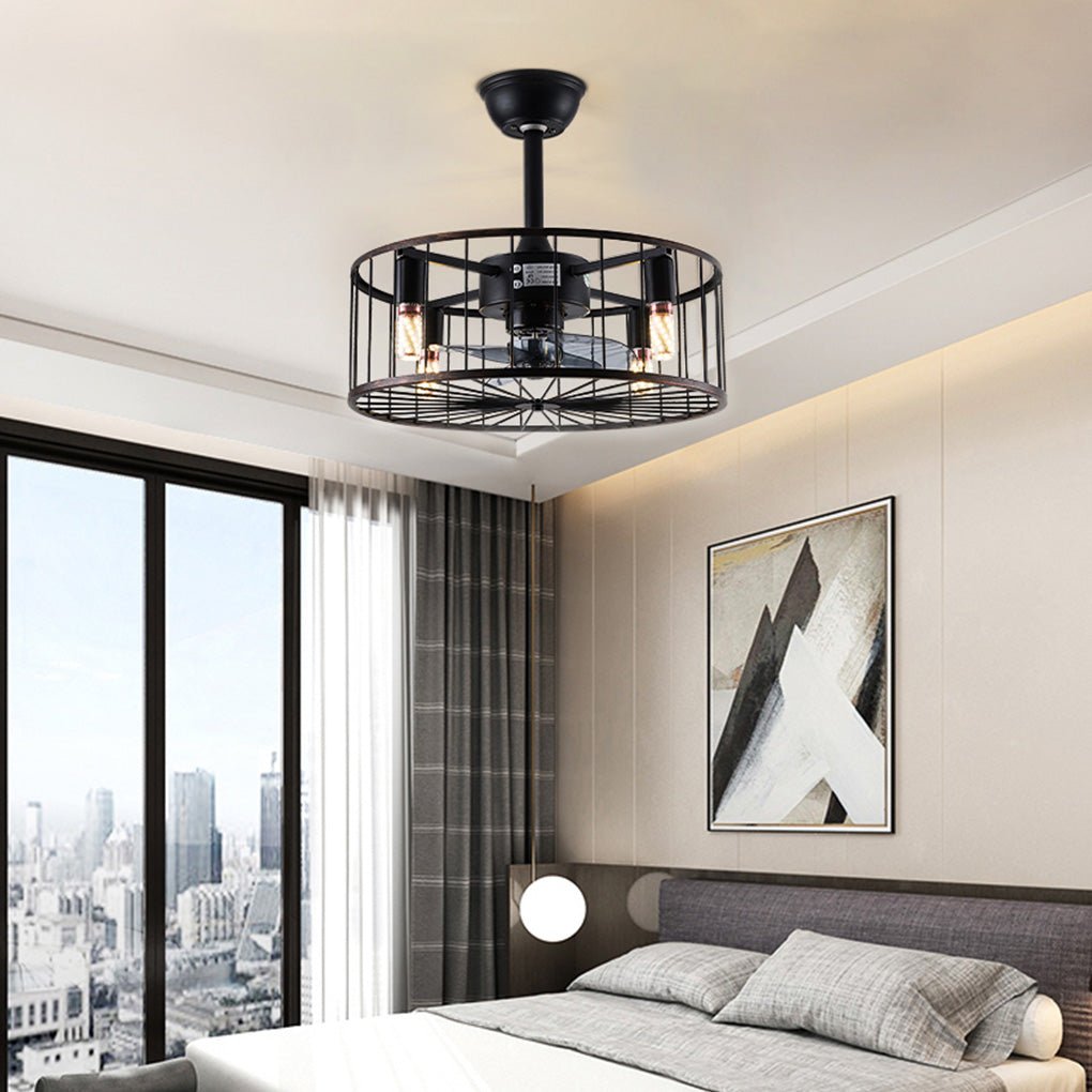 Rustic Retro Bladeless Ceiling Fan Lamp with Three-Speed Wind Control