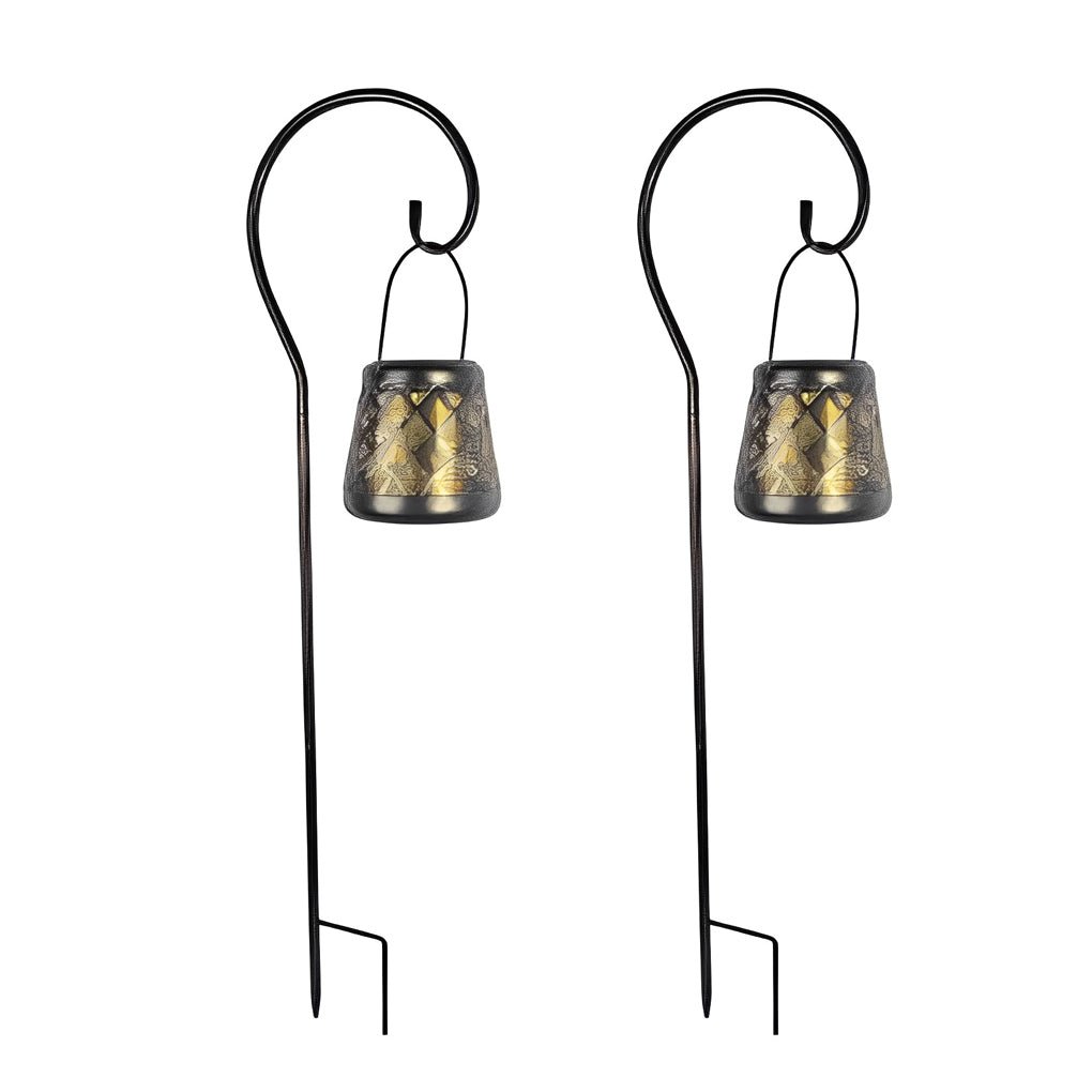 Vintage-Style Iron Mesh Solar Lanterns - 2PCS LED Outdoor Hanging Lights