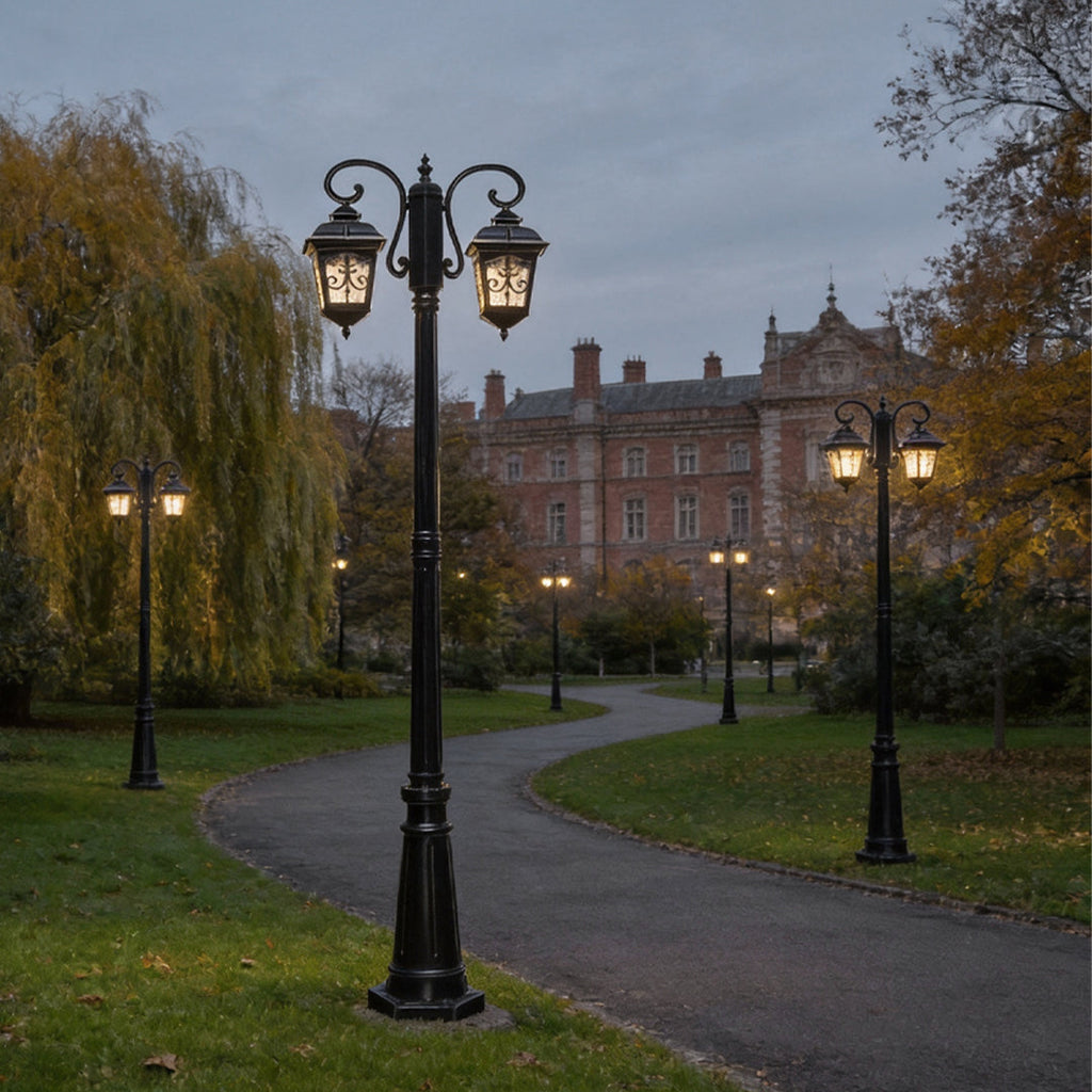Vintage Black Metal Waterproof Lamp Post for Garden & Pathway Lighting