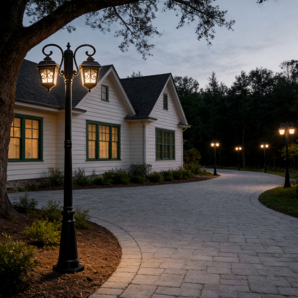 Vintage Black Metal Waterproof Lamp Post for Garden & Pathway Lighting