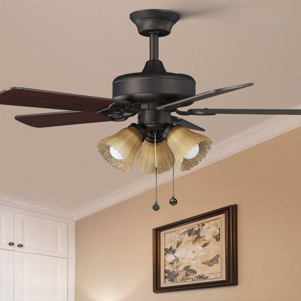 Vintage Wood Blade Ceiling Fan with Lamp for Rustic Living Spaces