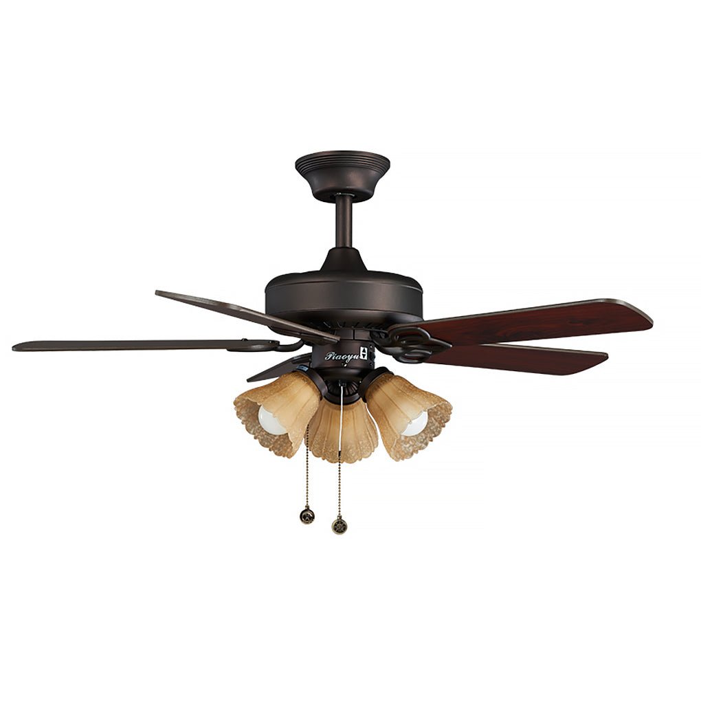 Vintage Wood Blade Ceiling Fan with Lamp for Rustic Living Spaces
