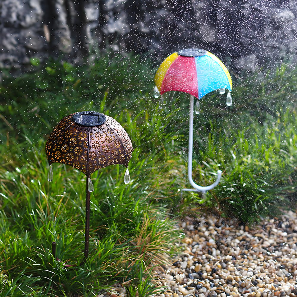 Colorful Retro Iron-Crafted Solar Garden Umbrella Lights for Pathway