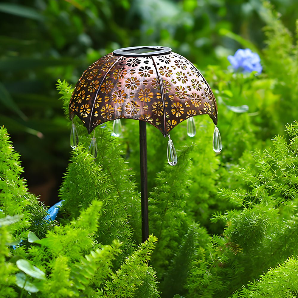 Colorful Retro Iron-Crafted Solar Garden Umbrella Lights for Pathway