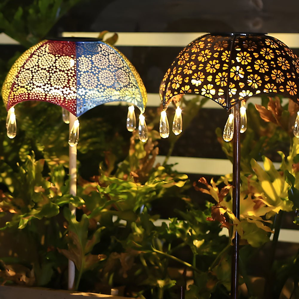Colorful Retro Iron-Crafted Solar Garden Umbrella Lights for Pathway