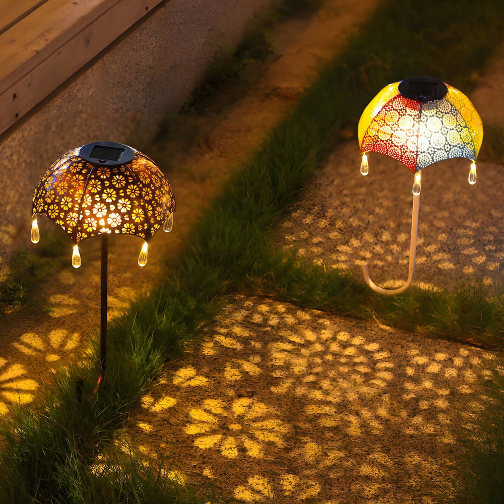 Colorful Retro Iron-Crafted Solar Garden Umbrella Lights for Pathway