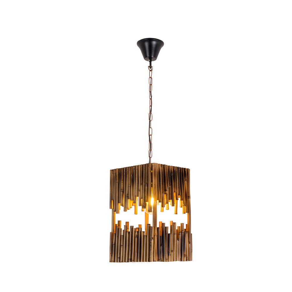 Vintage Bamboo Cuboid Pendant Light Fixture for Dining Room Aesthetic