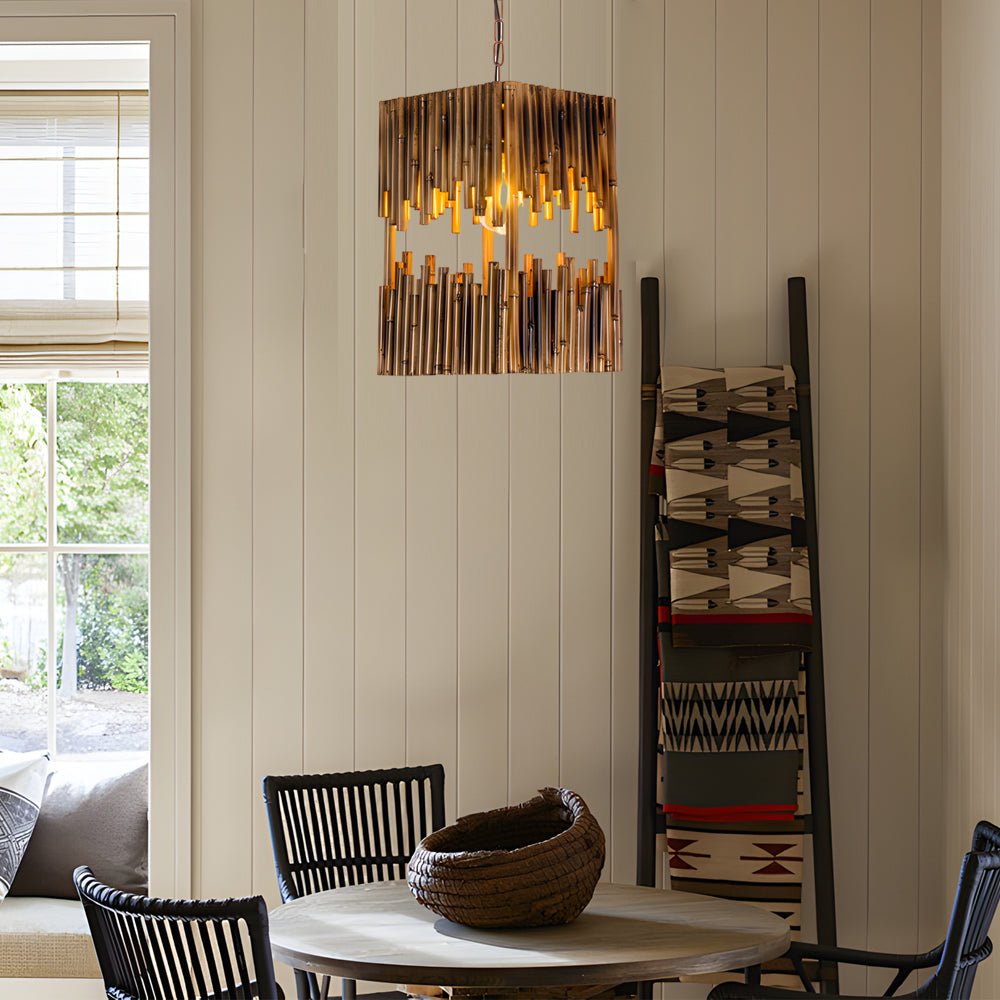 Vintage Bamboo Tube Pendant Light Fixture for Dining Room or Living Space