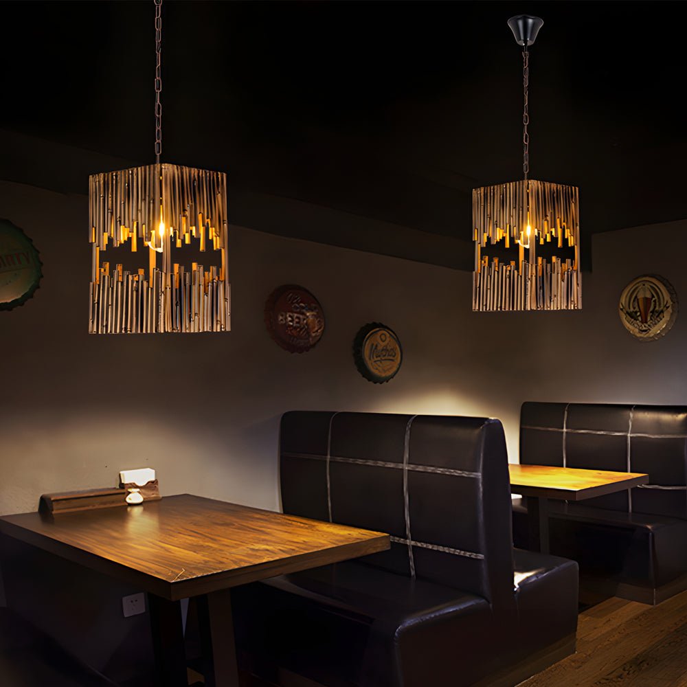 Vintage Bamboo Cuboid Pendant Light Fixture for Dining Room Aesthetic